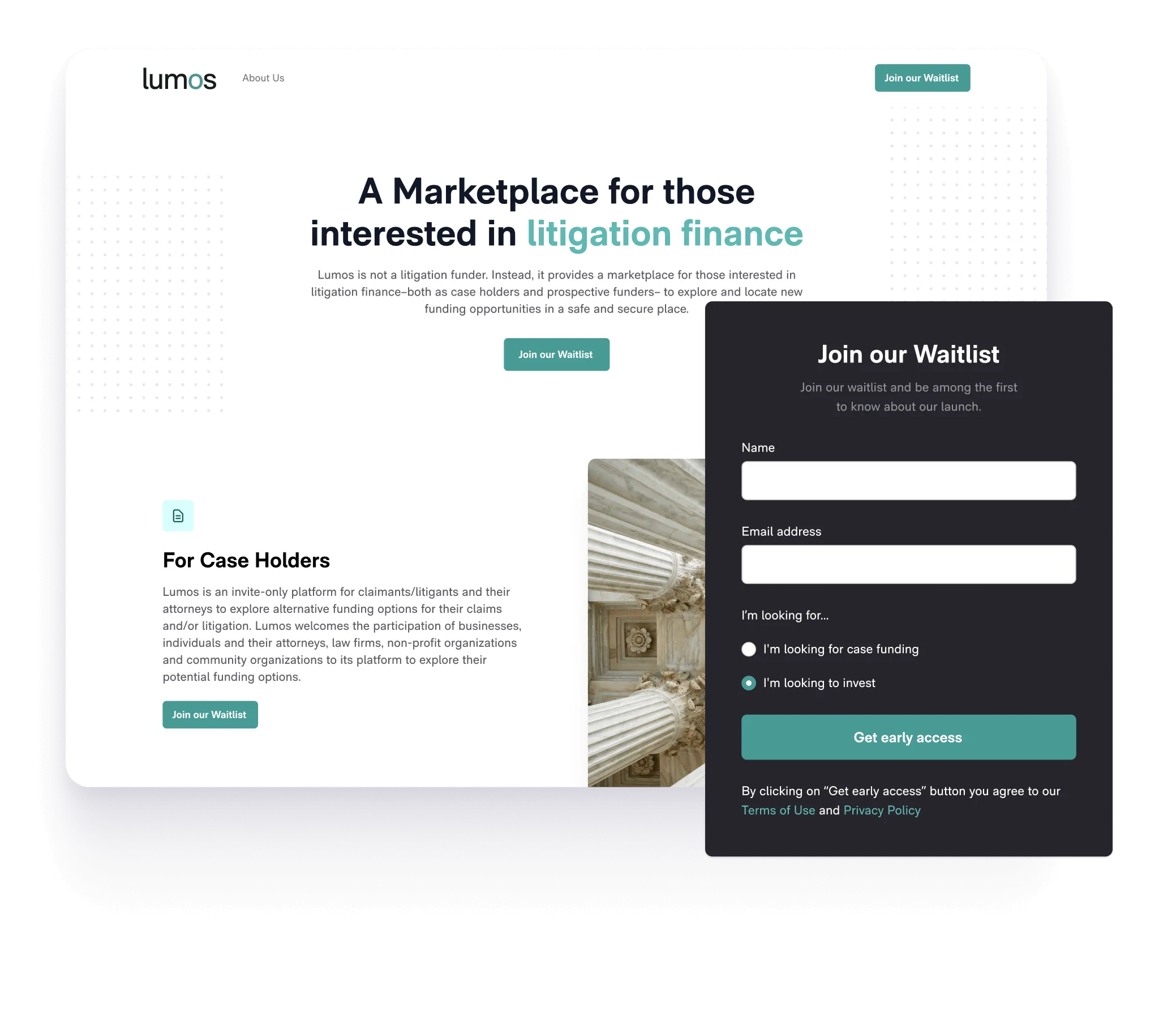 Lumos go-to-market waitlist landing page