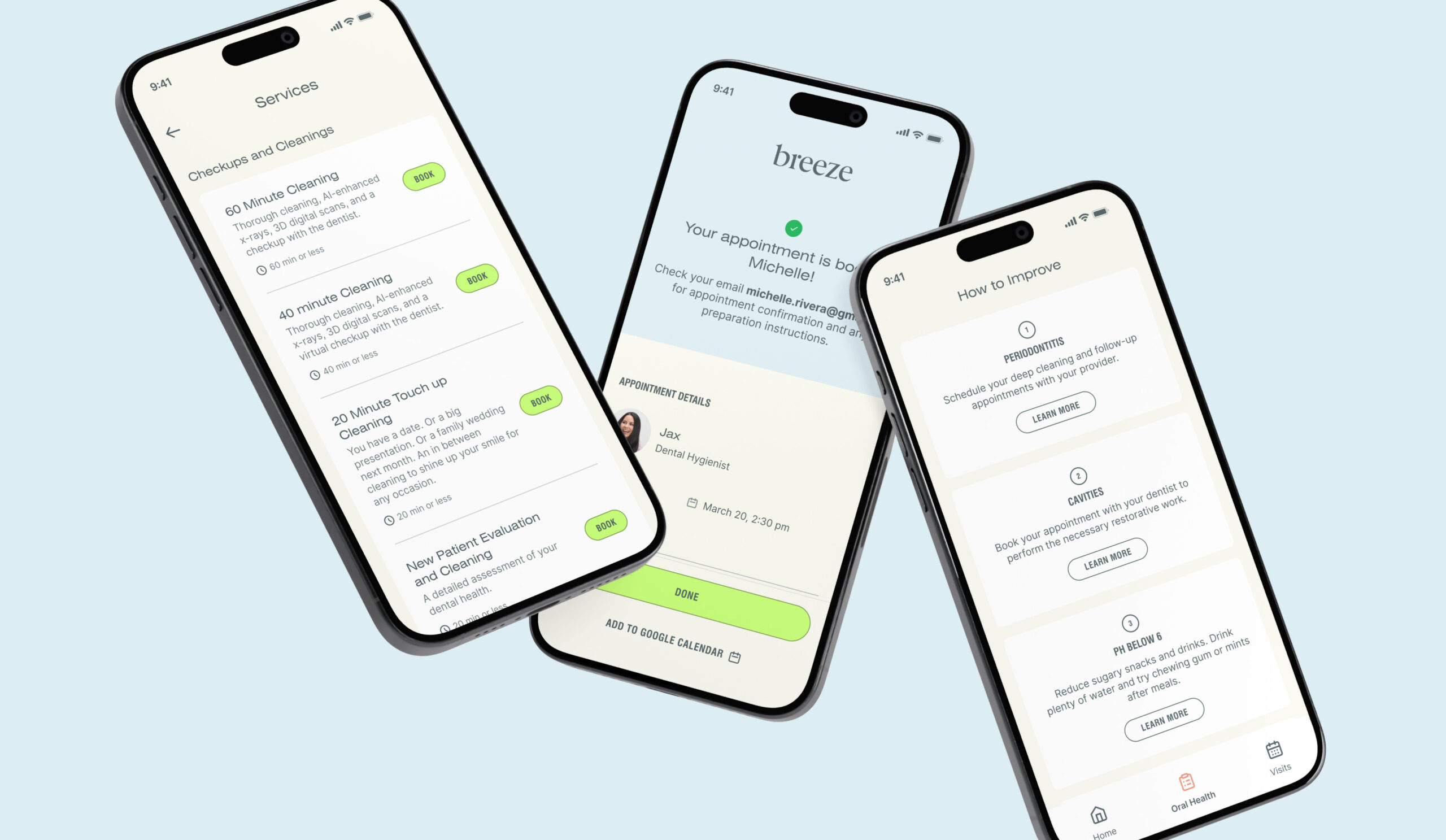 Breeze product UI across screens
