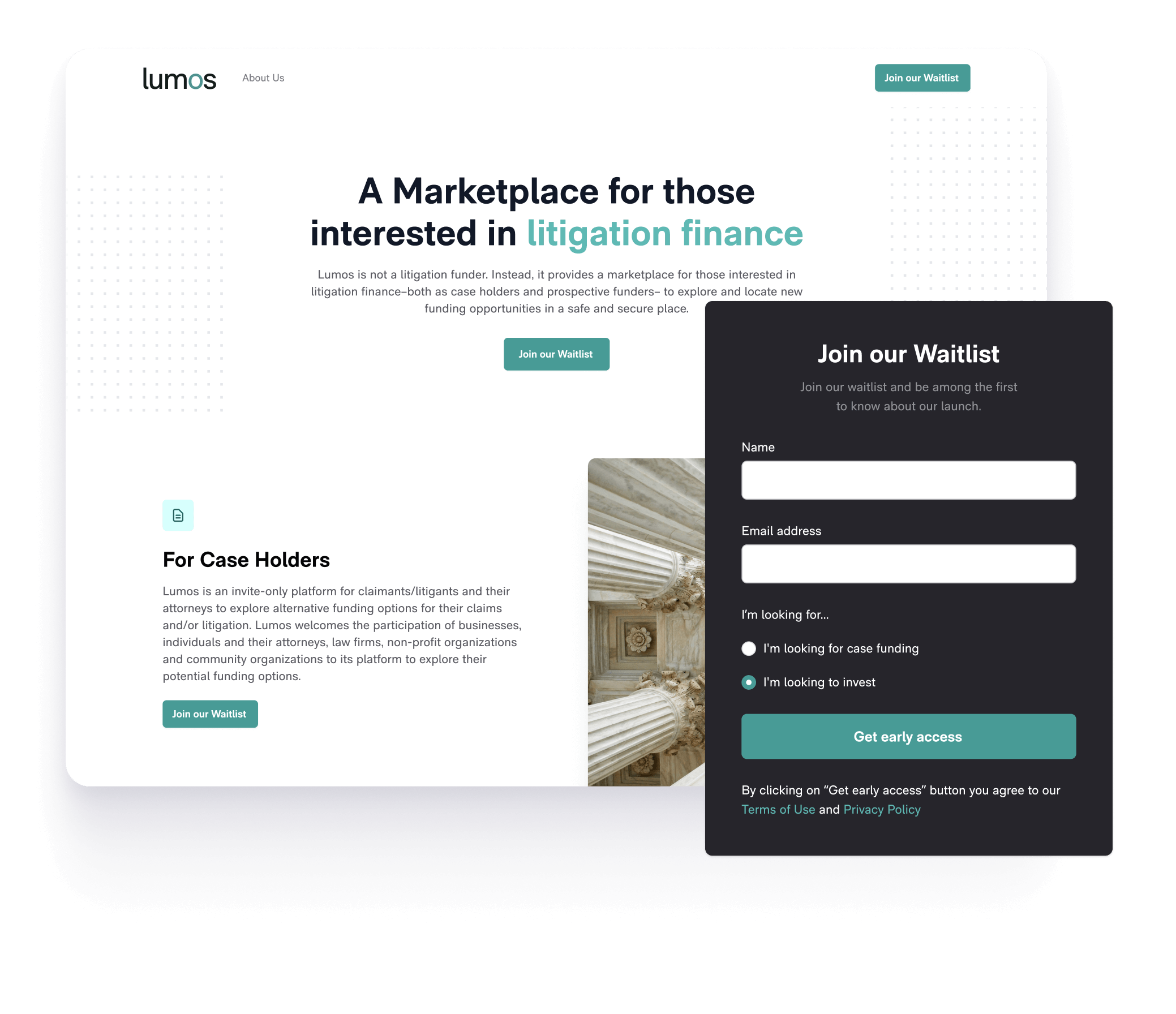 Lumos go-to-market waitlist landing page
