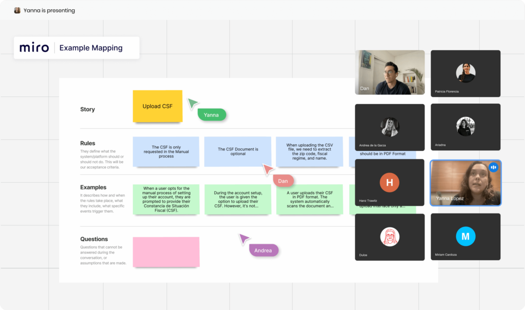 Example Mapping methodology for extracting business rules