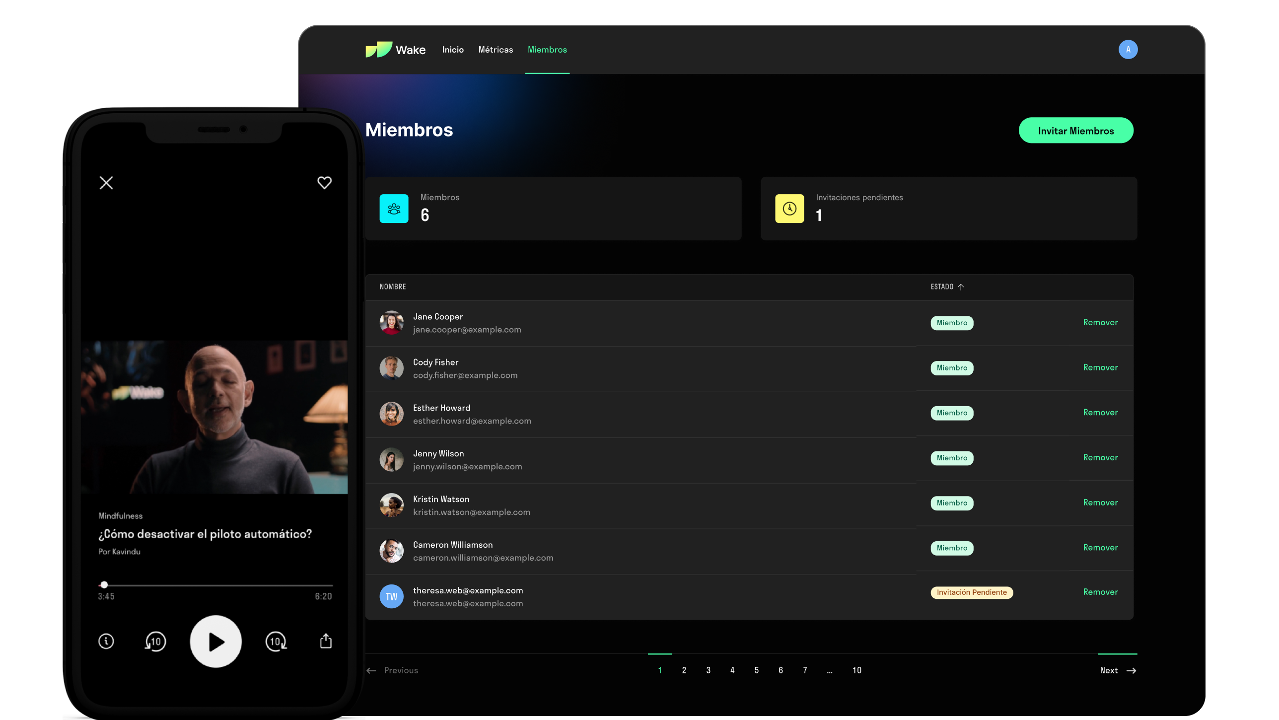 Wake HR dashboard and mobile app